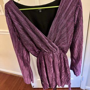 Lulus Party Starts Here Purple Metallic Long Sleeve Romper